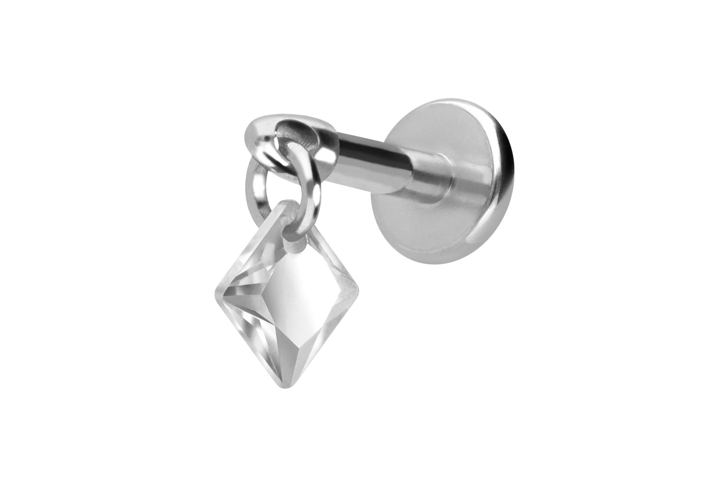 Titan Labret Piercing mit Innengewinde KRISTALLQUADRAT